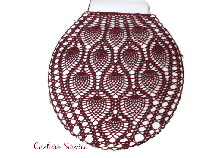Handmade Crocheted Toilet Tank & Lid Cover, Burgundy