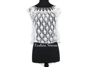 Handmade Crocheted Lace Top Overlay, White, Pineapple Lace