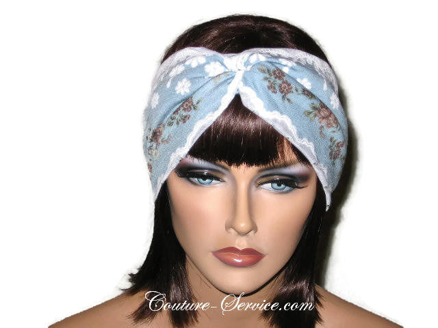 Handmade Blue Bandeau Headband Turban, Lace, Rayon - Couture Service  - 1