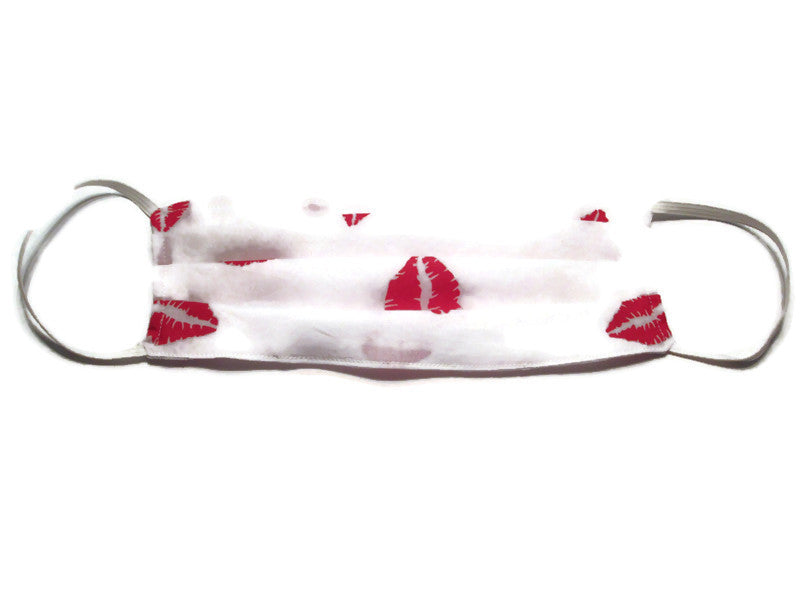 Handmade 100% Cotton Face Mask, Reversible  Very Lightweight White & Red Print
