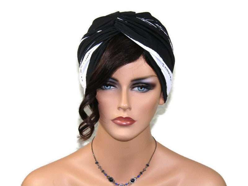 Handmade Black & White Abstract Stripe Twist Turban & Face Mask Set