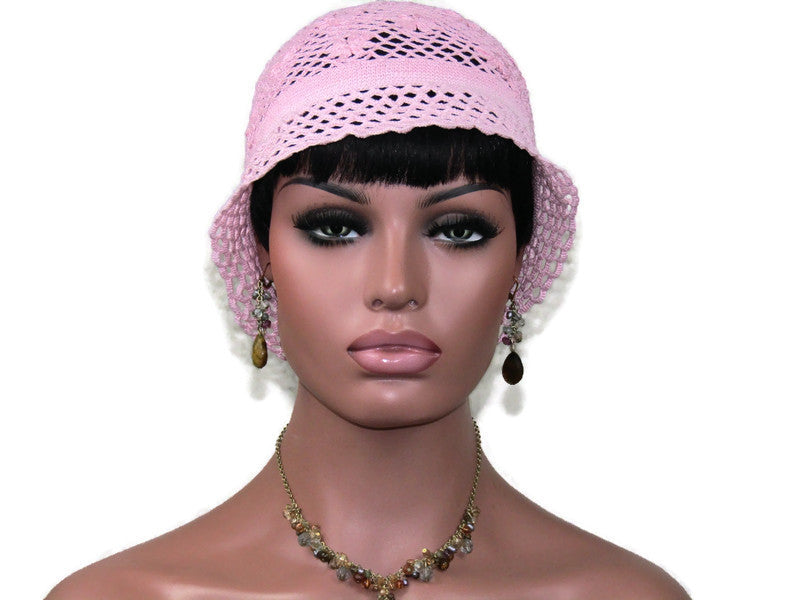 Handmade Crocheted Lace Brimmed Hat, Pink