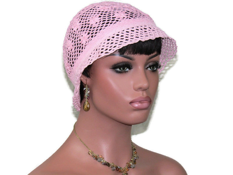 Handmade Crocheted Lace Brimmed Hat, Pink