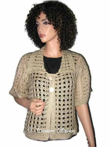 Handmade Crocheted Window Pane Lace Jacket, Natural - Couture Service  - 1