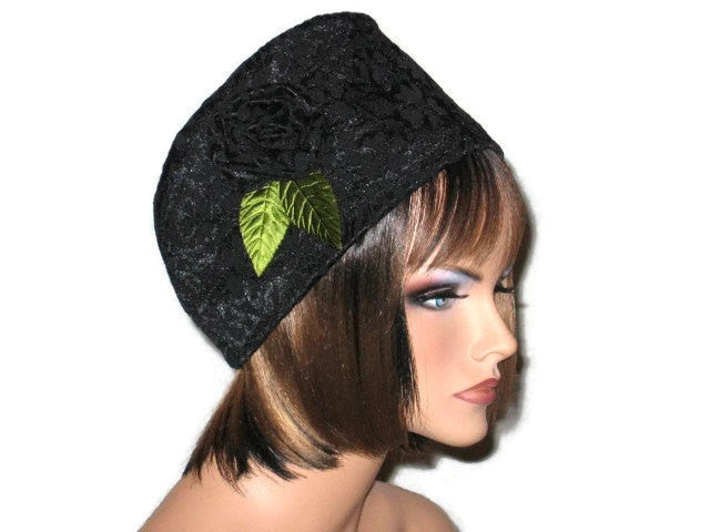 Handmade Black Lined Cloche Hat Jacquard - Couture Service  - 2