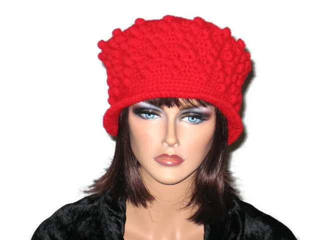 Handmade Crocheted Diamond Patterned Hat, Red - Couture Service  - 1