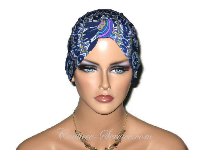 Handmade Blue Chemo Turban, Abstract, Medallions - Couture Service  - 1