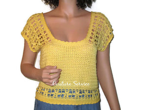 Handmade Crocheted Bamboo Yellow Lace Tank Top - Couture Service  - 2