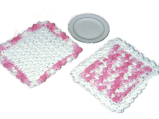 Handmade Decorative Crocheted Cotton Dishcloth Set, Pink, White - Couture Service  - 1
