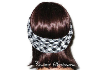 Handmade Black Bandeau Headband Turban, White, Plaid - Couture Service  - 3