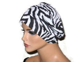 Handmade Black Chemo Turban, White, Draped, Zebra Pattern - Couture Service  - 1