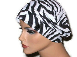 Handmade Black Chemo Turban, White, Draped, Zebra Pattern - Couture Service  - 5