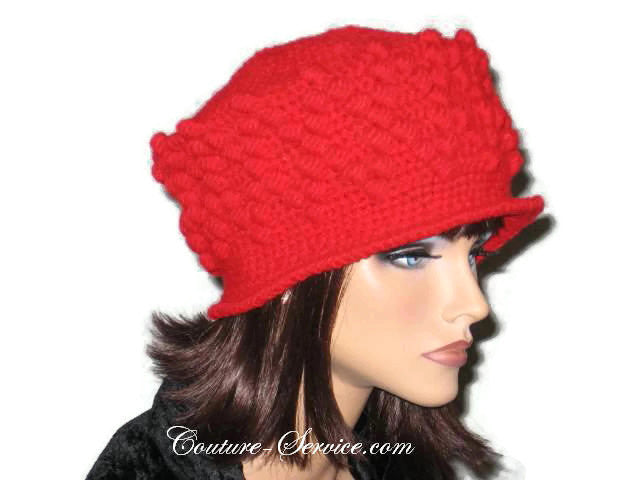 Handmade Crocheted Diamond Patterned Hat, Red - Couture Service  - 4