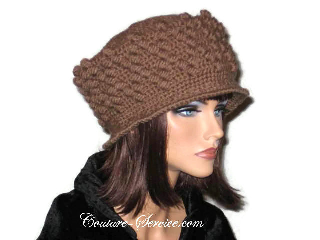 Handmade Crocheted Diamond Patterned Hat, Taupe - Couture Service  - 4