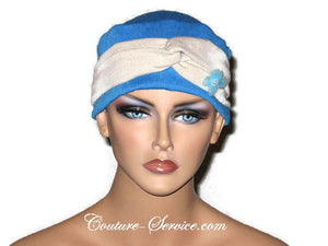 Handmade Blue Chemo Twist Cap Turban, Size Small - Couture Service  - 1