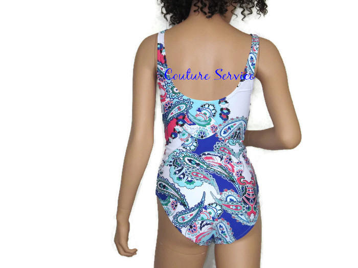 Handmade Blue Paisley Print Tankini Swimwear