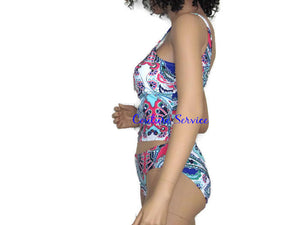 Handmade Blue Paisley Print Tankini Swimwear