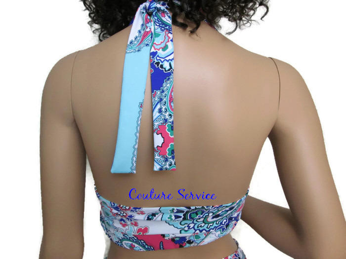 Handmade Blue Paisley Print Bikini Swimwear