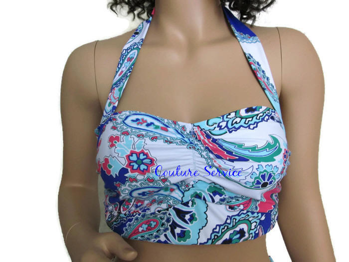 Handmade Blue Paisley Print Bikini Swimwear