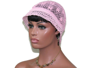 Handmade Crocheted Lace Brimmed Hat, Pink