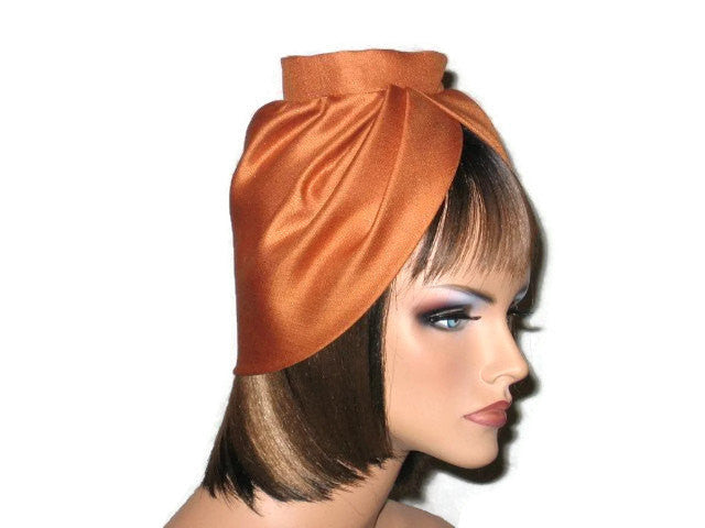 Handmade Burnt Orange Silk Turban, with Silk Floral Pin - Couture Service  - 2