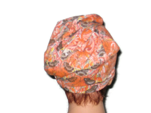 Handmade Orange Draped Turban, Rayon Paisley - Couture Service  - 4