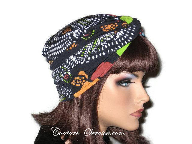 Handmade Black Twist Turban, Orange, Abstract - Couture Service  - 4