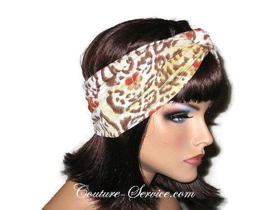 Handmade Orange Bandeau Headband Turban, Jaguar Animal Print - Couture Service  - 4