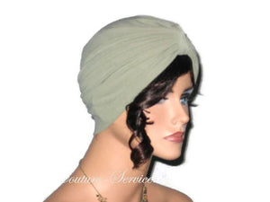 Handmade Green Single Knot Turban, Sage - Couture Service  - 2